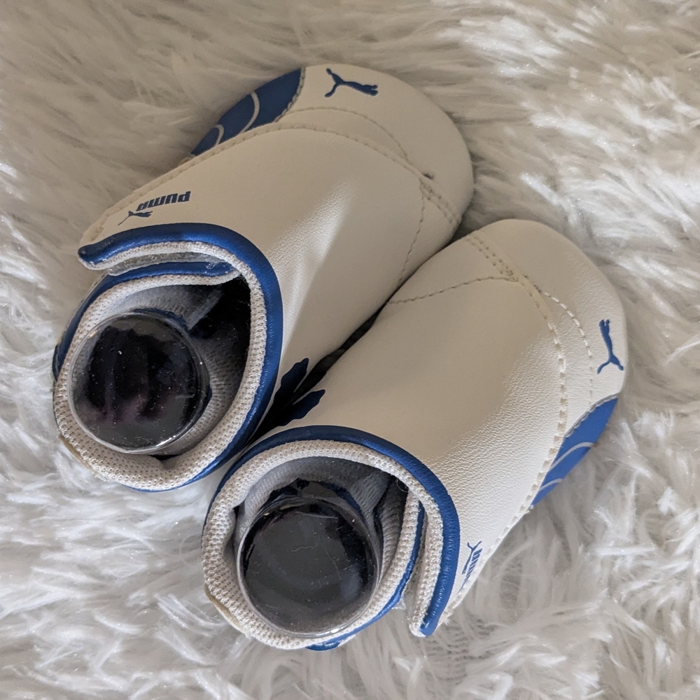 Puma Kids White and Blue Shoes